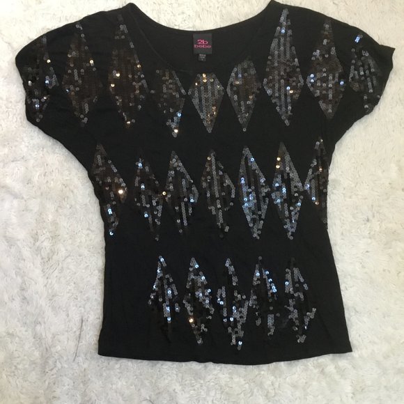 2BEBE Women's Tpo Tank Sequins Front Dolman Sleeve Casual Lightweight Blk M - Picture 2 of 6